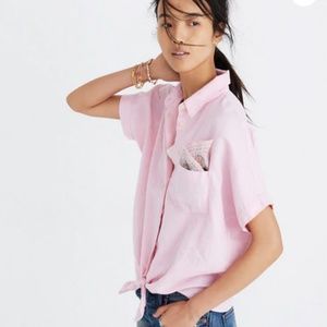 Madewell short-sleeve tie-front top in paris pink